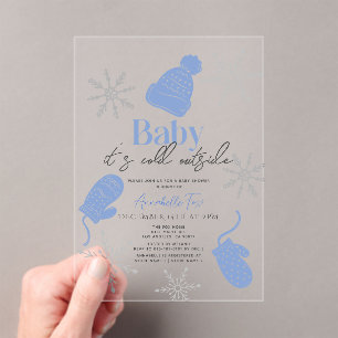 Invitations En Acrylique Bébé Il fait froid dehors Bleu Baby shower garçon