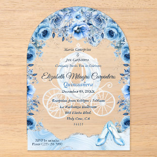 Invitations En Acrylique Bébé Magique Bleu Cendrillon Quinceañera