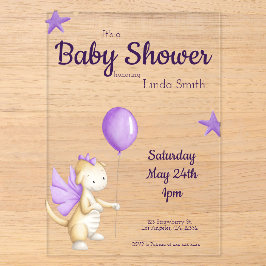 Invitations En Acrylique Bébé mignon Dragon Purple Girl Baby shower