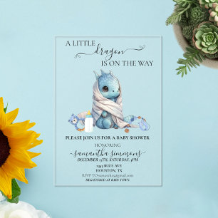 Invitations En Acrylique Bébé Shower Aquarelle Dragon Bleu