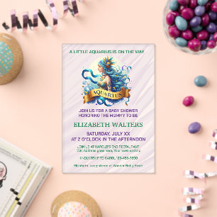 Invitations En Acrylique Bébé Verseau Fête de Naissance Lavande et Vert