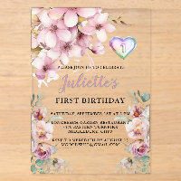 Belle Aquarelle rose Fleurs Premier Anniversaire