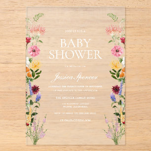 Invitations En Acrylique Belles Fleurs Sauvages Été Printemps Baby Shower