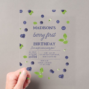 Invitations En Acrylique Berry First 1er Anniversaire Bleuet Photo