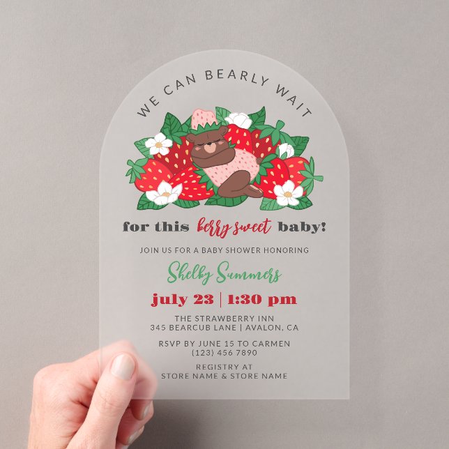 Invitations En Acrylique Berry rose Sweet Baby Girl Baby shower fraise (In situ (ordinateur de poche))