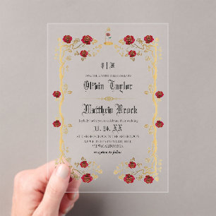 Invitations En Acrylique Bête dorée & la Belle Mariage Conte de Fées