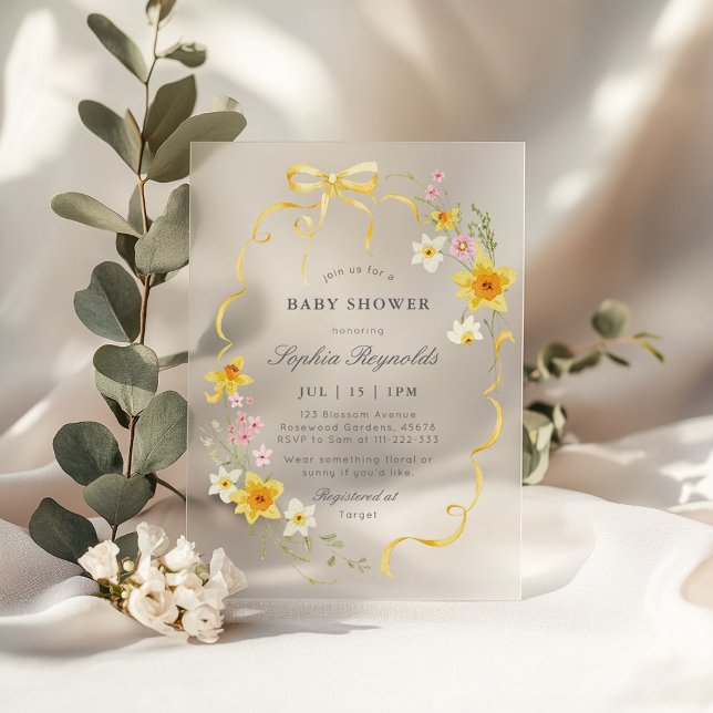 Invitations En Acrylique Beurre Jaune Fleur sauvage Baby shower arc Coquett (Créateur téléchargé)