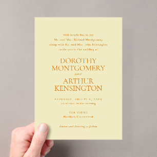 Invitations En Acrylique Beurre moderne Jaune Mariage élégant