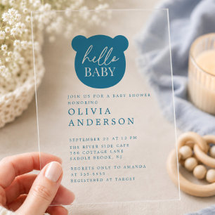 Invitations En Acrylique Bienvenue Ourson Fête de Bébé