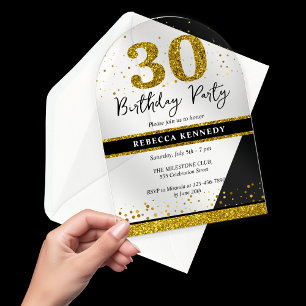 Invitations En Acrylique Black And Gold Parties scintillant 30e fête d'anni