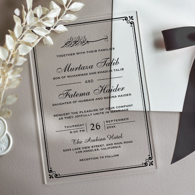 Invitations En Acrylique Black Border Muslim Wedding (Créateur téléchargé)