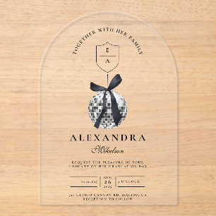 Invitations En Acrylique Black Bow Disco Ball Party