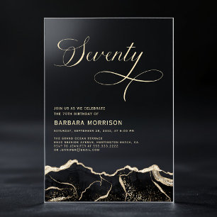 Invitations En Acrylique Black Gold Agate 70e Soixante-dix fête d'anniversa