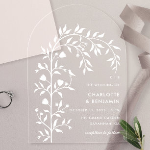 Invitations En Acrylique Blanc Botanique Oiseau Arche Mariage