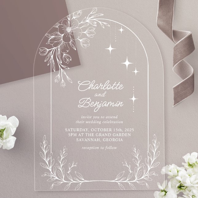 Invitations En Acrylique Blanc Floral Star Moderne Arch Mariage (Créateur téléchargé)