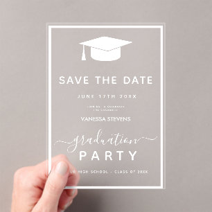 Invitations En Acrylique Blancs Classic Enregistrer la date
