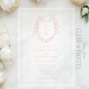 Invitations En Acrylique Blason de monogramme de fleur sauvage rose classiq