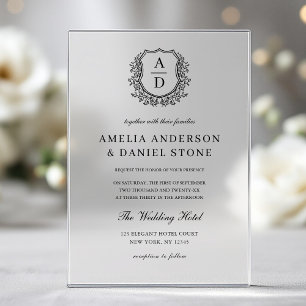 Invitations En Acrylique Blason Floral Formel Monogramme Mariage Élégant