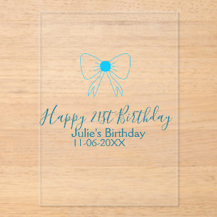 Invitations En Acrylique Bleu arc heureux 21e anniversaire nom date petite
