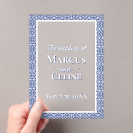 Invitations En Acrylique Bleu & Blanc Côtier Méditerranéen Mariage Invite