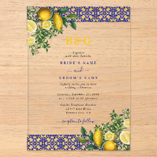 Invitations En Acrylique Bleu Blanc Jaune Carrelage Méditerranéen Mariage C