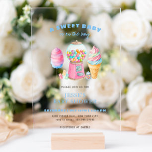 Invitations En Acrylique Bleu bonbon Un Baby shower sucré est en route
