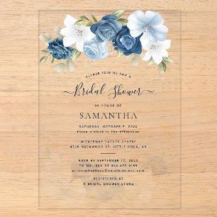 Invitations En Acrylique Bleu Dusty Fête des mariées de feuillage