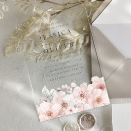 Invitations En Acrylique Bleu & Grey Magnifique Mariage Floral