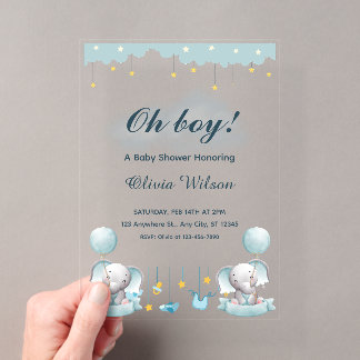 Invitations En Acrylique Blue and White Playful Baby Shower 