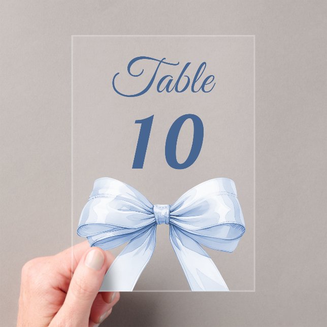 Invitations En Acrylique Blue bow acrylic table number sign (In situ (ordinateur de poche))