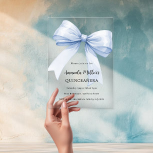 Invitations En Acrylique Blue bow élégant Quinceanera luxe clair