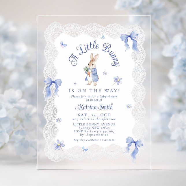 Invitations En Acrylique Blue Bunny Rabbit Lace Baby Shower (Créateur téléchargé)