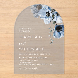 Invitations En Acrylique Blue Flowers White