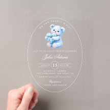 Blue Gingham Teddy Bear Neutral Baby Shower