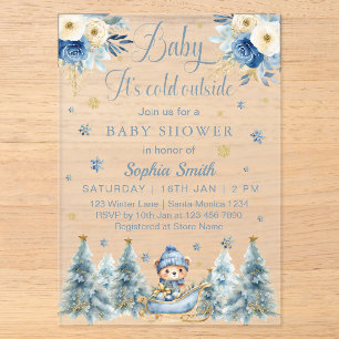 Invitations En Acrylique Blue Gold Baby C'est froid Baby shower extérieur