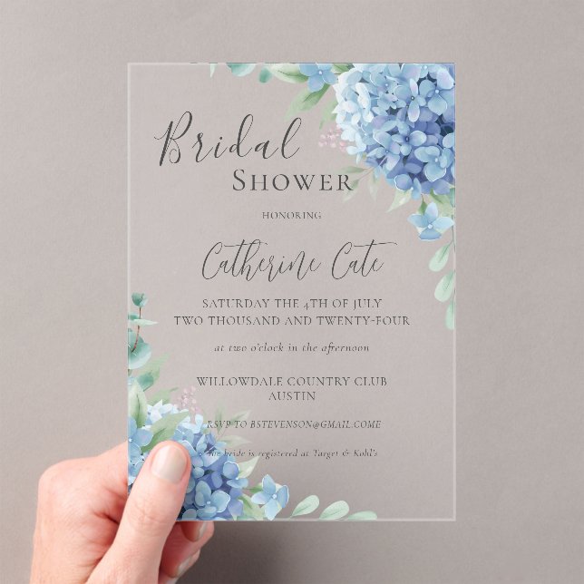 Invitations En Acrylique Blue Hydrangea Floral Bridal Shower (In situ (ordinateur de poche))