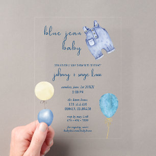 Invitations En Acrylique Blue Jean Baby Baby Shower Moderne Ballons