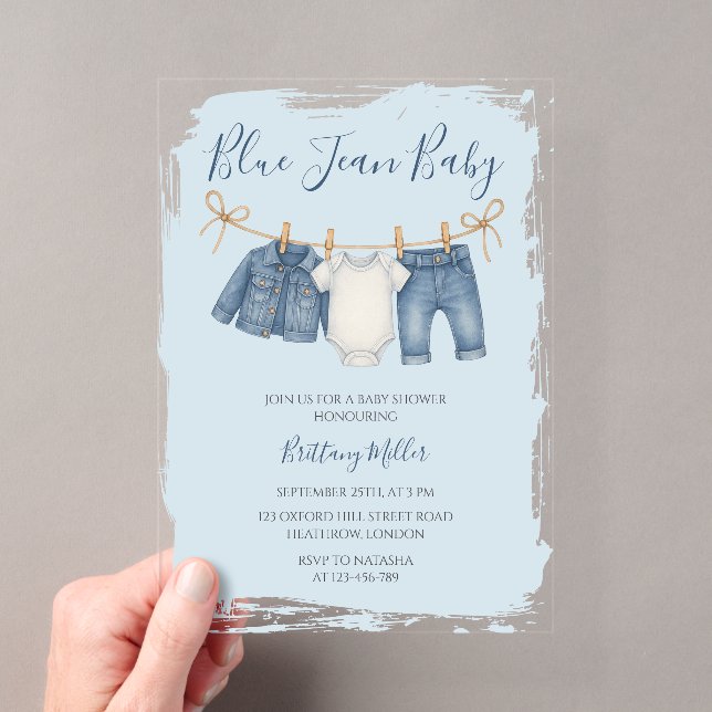 Invitations En Acrylique Blue Jean Baby Shower Baby Outfit  (In situ (ordinateur de poche))