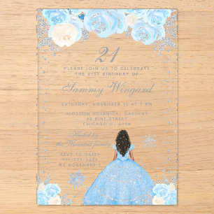 Invitations En Acrylique Blue Winter Dark Skin Princess Anniversaire
