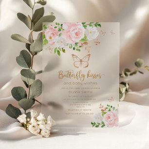 Invitations En Acrylique Blush or baby shower Baisers à papillon