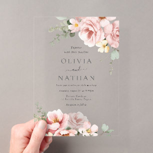 Invitations En Acrylique Blush & Sage Green Divine Mariage d'élégance divin