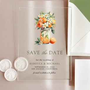 Invitations En Acrylique Bocal de mariage Citrus Orange Save the Date