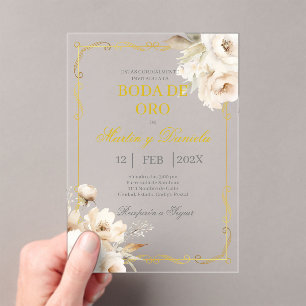 Invitations En Acrylique Boda de oro con flanca