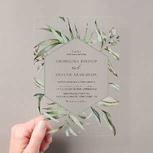 Invitations En Acrylique Bohème rustique Aquarelle verte Mariage d'automne