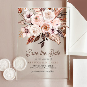 Invitations En Acrylique Bohème Terrienne Ivory Floral Mariage Carte de Pré