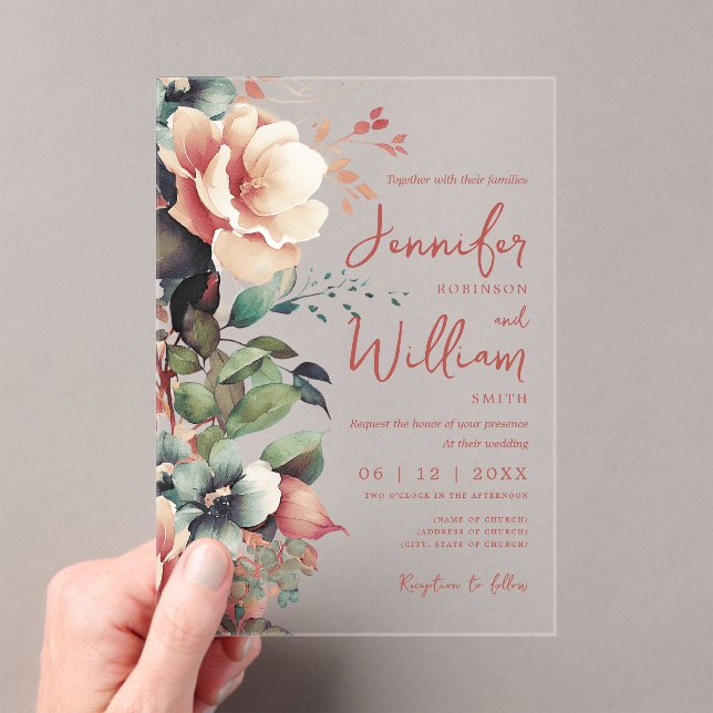 Invitations En Acrylique Boho Automne Automne Automne Floral Mariage Script (In situ (ordinateur de poche))