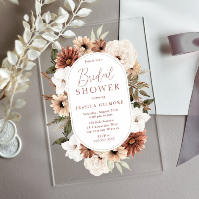 Invitations En Acrylique Boho Cadre Floral Acrylique Bridal Shower Invitati (Créateur téléchargé)