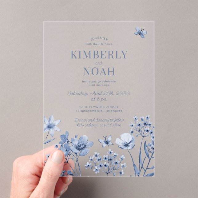 Invitations En Acrylique Boho dusty blue wildflowers wedding (In situ (ordinateur de poche))
