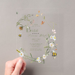 Invitations En Acrylique Boho Fleur sauvage Bee Beige Fête des mariées