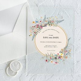 Invitations En Acrylique Boho Fleur sauvage Fern Beige Enregistrer la date